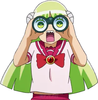 👀 anime, girl, binoculars, surprised, green hair, school uniform, eyes wide open, watching telegram sticker