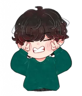 🦁 Мультфильм, Персонаж, Знак мира, Милый, Каваий, Мальчик telegram sticker