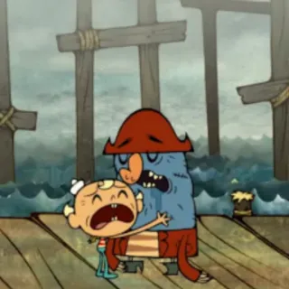 😭 The Marvelous Misadventures of Flapjack Flapjack, Kapitan Knuckles, kreskówka, przyjaźń, przytulanie, morze, przygoda telegram sticker
