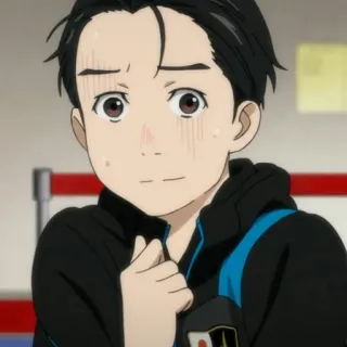 🍸 Yuri Katsuki Yuri!!! on Ice Аниме, Персонаж, Yuri!!! on Ice, Юрий Кацуки, Выражение лица, Пот, Обеспокоенный telegram sticker