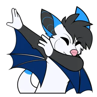 👌 Furry, Animale, Cartone animato, Dab, Pipistrello, Bianco, Blu telegram sticker