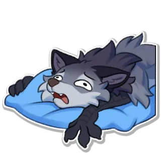 😵 wolf, sleepy, tired, pillow, cartoon, animal, exhausted telegram sticker
