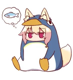 ❤️ костюм пингвина, аниме, лисьи ушки, рыба, мультфильм, милый telegram sticker