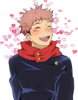 🥰 Yuji Itadori Jujutsu Kaisen аниме, мультфильм, сердечки, улыбающийся, счастливый, друг telegram sticker