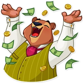 🥳 หมี, เงิน, รวย, มั่งคั่ง, ความสำเร็จ, การเฉลิมฉลอง, การ์ตูน telegram sticker