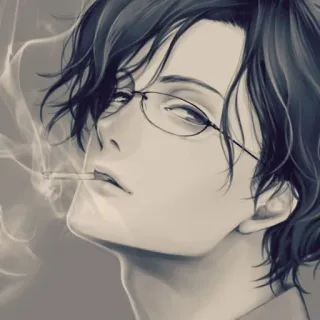 🚬 Anime, Hút thuốc, Thuốc lá, Đàn ông, Kính, Nghệ thuật, Chân dung whatsapp sticker