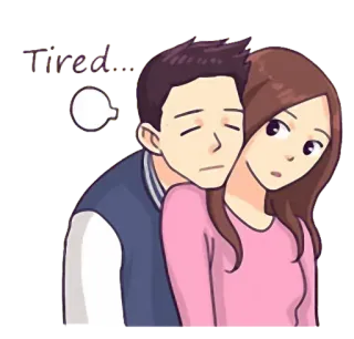 ☺️ Tired... tired, couple, cartoon, sad, exhausted telegram sticker