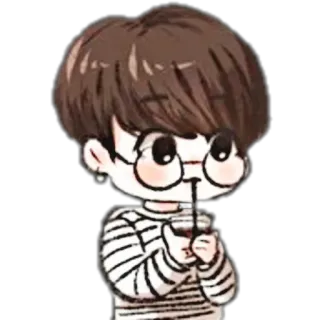 🐙 kartun, anak laki-laki, kacamata, kopi, kaos garis-garis telegram sticker