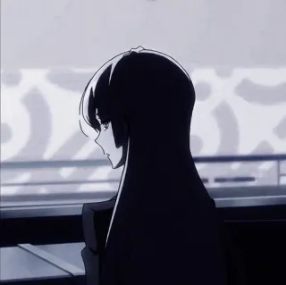 😐 Anime, Triste, Pensive, Seule, Fille, Noir et blanc telegram sticker