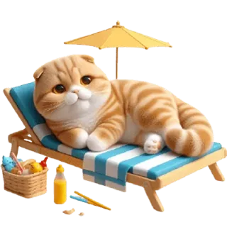 🏖 mèo, bãi biển, kỳ nghỉ, mặt trời, dù, thư giãn, mùa hè, mèo hoạt hình telegram sticker