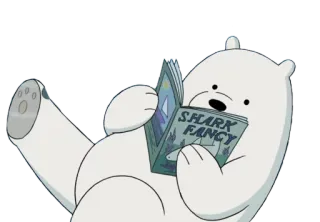 🙇 Ice Bear SHARK FANCY urso, urso polar, lendo, livro, tubarão, elegante telegram sticker