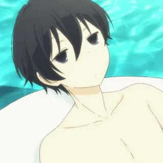 🍙 anime, boy, pool, relaxing, water, black hair telegram sticker
