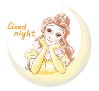 🌃 Belle Beauty and the Beast Good night Belle, Disney, Gute Nacht, Mond, Prinzessin whatsapp sticker