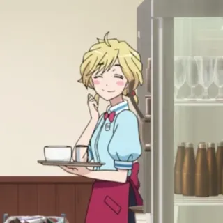 😊 Anime, Camarera, Pelo rubio, Cafetería, Servidor telegram sticker