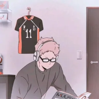 🍤 NUUSIC Anime, Anak laki-laki, Headphone, Musik, Membaca, Jersey telegram sticker