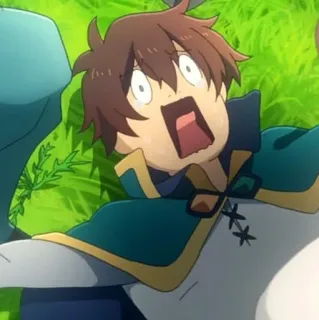 😱 Kazuma Konosuba anime, sorpreso, scioccato, Kazuma, Konosuba, reazione, divertente telegram sticker