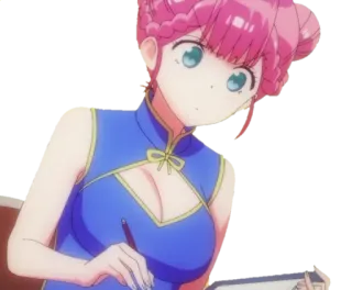 🗒 Anime, Cô gái, Bản vẽ, Váy xanh, Phim hoạt hình, Tóc hồng telegram sticker