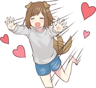 😍 Anime, Anjing, Telinga, Ekor, Hati, Kartun telegram sticker