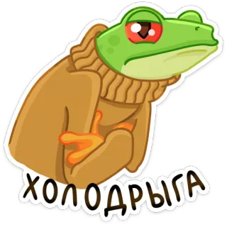 🥶 ХОЛОДРЫГА żaba, sweter, zimno, zima, kreskówka telegram sticker