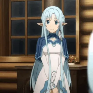 💞 Asuna Sword Art Online anime, girl, character, blue hair, elf ears, smiling whatsapp sticker