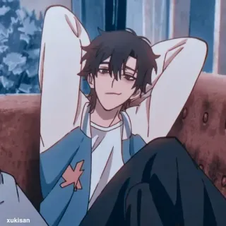 💈 xukisan 애니메이션, 만화, 캐릭터, 편안한, 앉아있는, 캐주얼 telegram sticker
