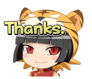 😃 Thanks. thank you, animal hat, cute, cartoon, tiger hat, chibi, gratitude, smiling telegram sticker