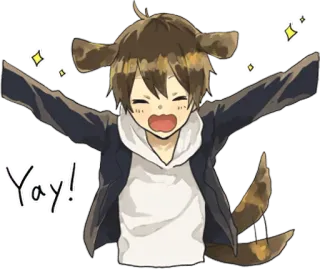 😆 Yay! Kartun, Senang, Perayaan, Anjing, Anime telegram sticker