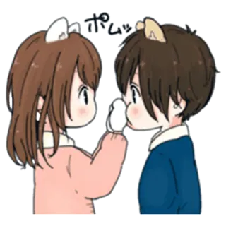 🙃 ポムッ Anime, Couple, Mignon, Oreilles, Dessin animé telegram sticker