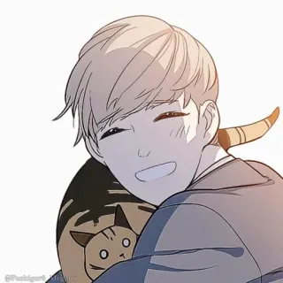 🌩 Аниме, Мультфильм, Манга, Человек, Мальчик, Кот, Объятие whatsapp sticker