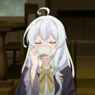 🍃 anime, cute, girl, white hair, tea, chibi telegram sticker