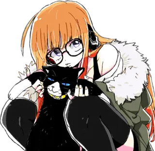 😠 Futaba Sakura Persona 5 Anime, Futaba Sakura, Persona 5, Brille, Katze, schwarze Katze telegram sticker