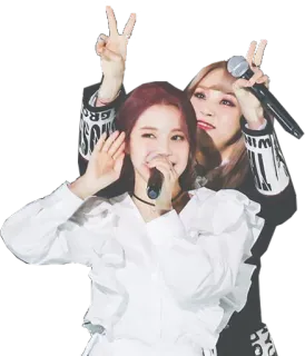 ✌ k-pop, penyanyi, wanita, mikrofon, simbol perdamaian telegram sticker
