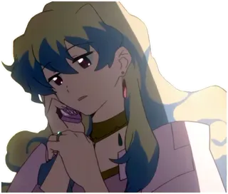 😔 anime, woman, pensive, serious, phone telegram sticker