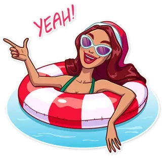 😎 YEAH! piscina, estate, occhiali da sole, nuoto, felice, donna whatsapp sticker