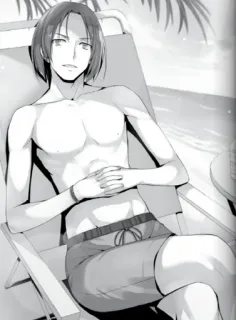 🤔 Anime, Hombre, Playa, Relajación, Traje de baño, Masculino telegram sticker