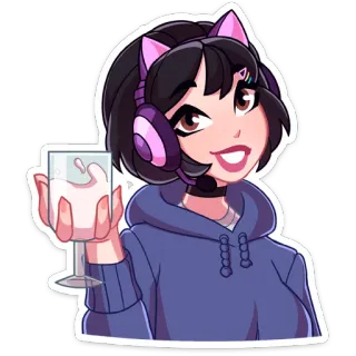 🍷 kartun, telinga kucing, gaming, anime, gadis, gelas, minuman telegram sticker