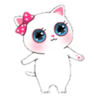 🐥 chat, mignon, dessin animé, chaton, animal, kawaii, nœud rose telegram sticker