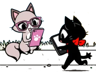 📱 gato, animal, telefone, óculos, desenho animado, fofo telegram sticker