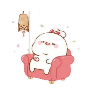 🐰 토끼, 버블티, 귀여운, 카와이, 만화, 편안한, 스티커 telegram sticker