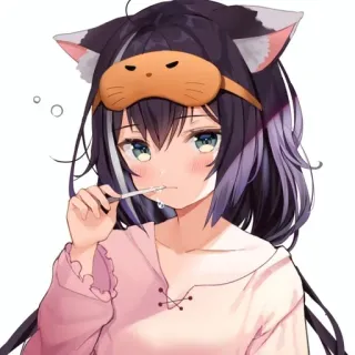🪥 Anime, Ragazza, Pigiama, Lavarsi i denti, Mascherina per dormire, Cartone animato telegram sticker