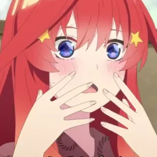 ☕️ Itsuki Nakano The Quintessential Quintuplets anime, menina, cabelo ruivo, corando, fofa telegram sticker