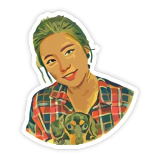 🐶 sticker, illustration, femme, chien, portrait, chemise à carreaux whatsapp sticker
