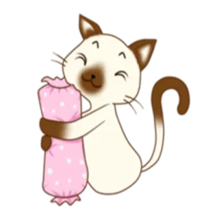 🍬 gatto, gattino, carino, animale, abbraccio, cuscino, siamese, cartone animato whatsapp sticker