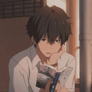 📜 anime, reading, boy, book, character, brown hair telegram sticker