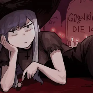 🕯 Goga kin DIE lol witch, halloween, cartoon, anime telegram sticker