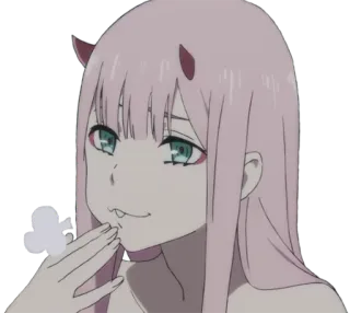 😤 Zero Two Darling in the Franxx Anime, Zero Two, Darling in the Franxx, Personnage, cheveux roses, cornes telegram sticker