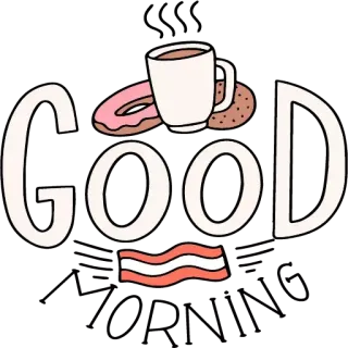 ☕️ Good jedzenie, kawa, pączek, bekon, śniadanie whatsapp sticker