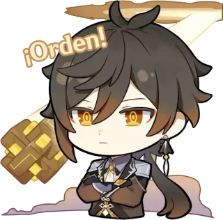 🤨 Zhongli Genshin Impact ¡Orden! Genshin Impact, Zhongli, Order, Spanish, Game, Chibi telegram sticker