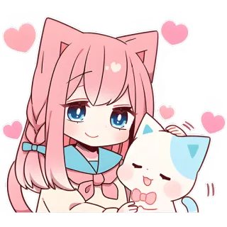 😊 Anime, Kot, Naklejka, Kawaii, Różowy, Słodki telegram sticker