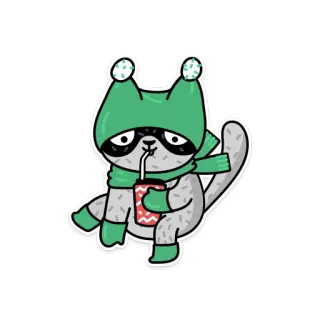 🥤 고양이, 음료, 겨울, 목도리, 모자, 귀여운, 만화 telegram sticker